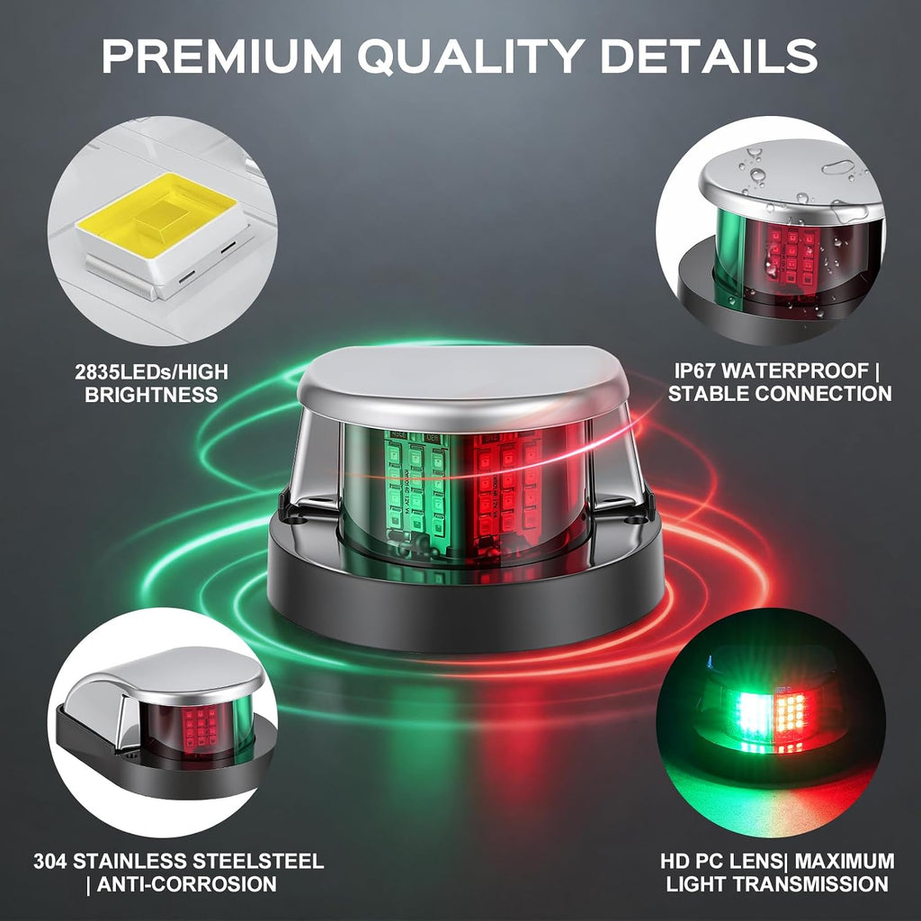 Red Green Boat Navigation Lights LED Marine Bow Light for Pontoon