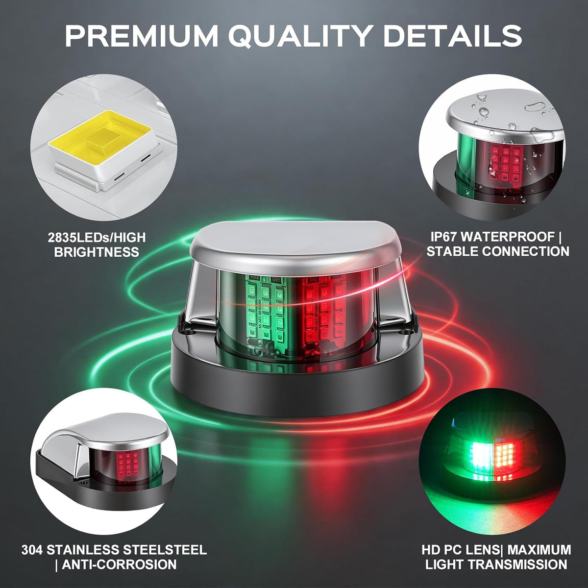 Red Green Boat Navigation Lights LED Marine Bow Light for Pontoon