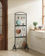 Foldable Grid Wall Panel 1.9' x 5.6' FT, Movable Gridwall Display Rack, Wire Grid Rack on Wheels, Retail Display