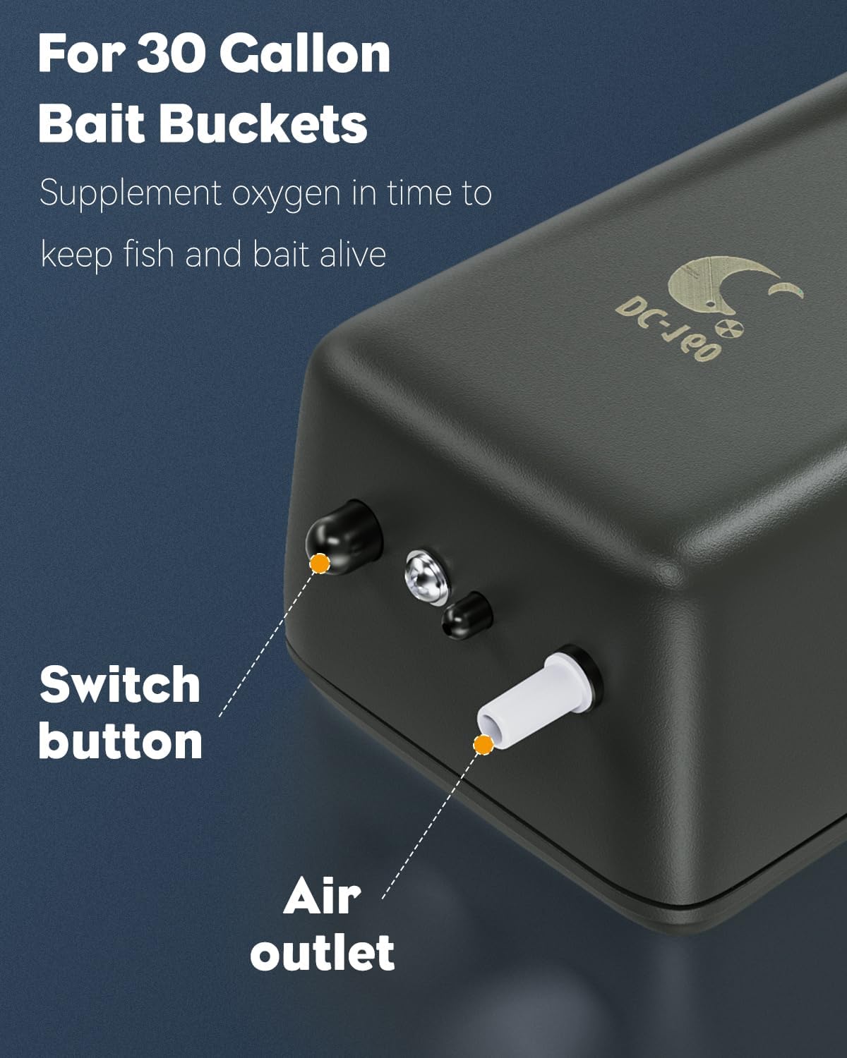 Outdoor Live Bait Aerator 40 GPH Battery Air Pump for 30 Gallon Bait Bucket Portable Battery Powered Oxygen Pump for