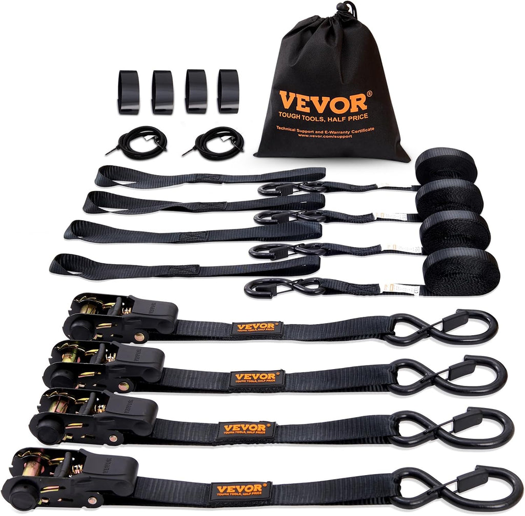 Ratchet Tie Down Straps (4PK), 2200 lb Break Strength, 1" x 15' Heavy Duty Ratchet Tie Down Strap Set with Padded