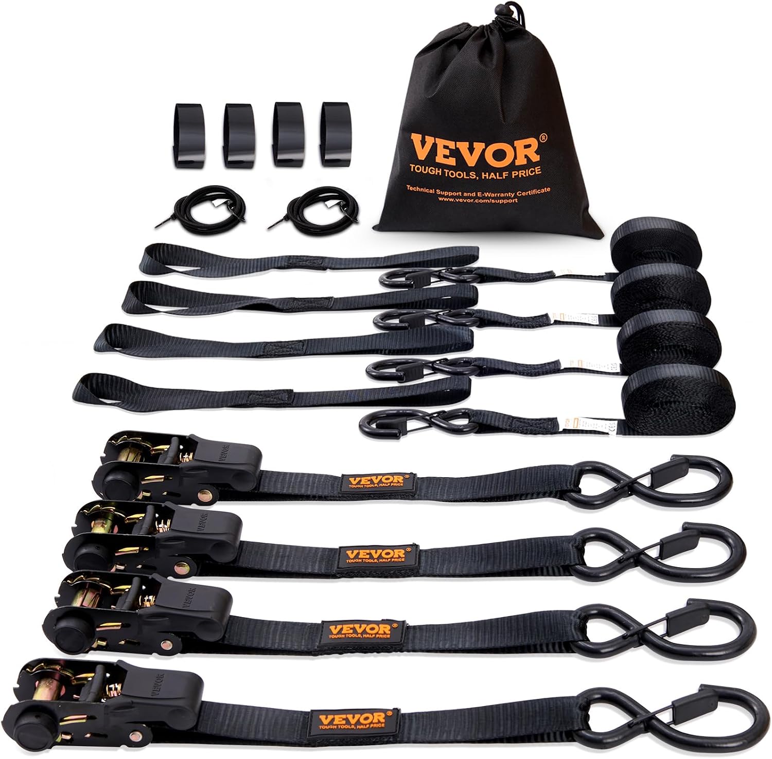Ratchet Tie Down Straps (4PK), 2200 lb Break Strength, 1" x 15' Heavy Duty Ratchet Tie Down Strap Set with Padded