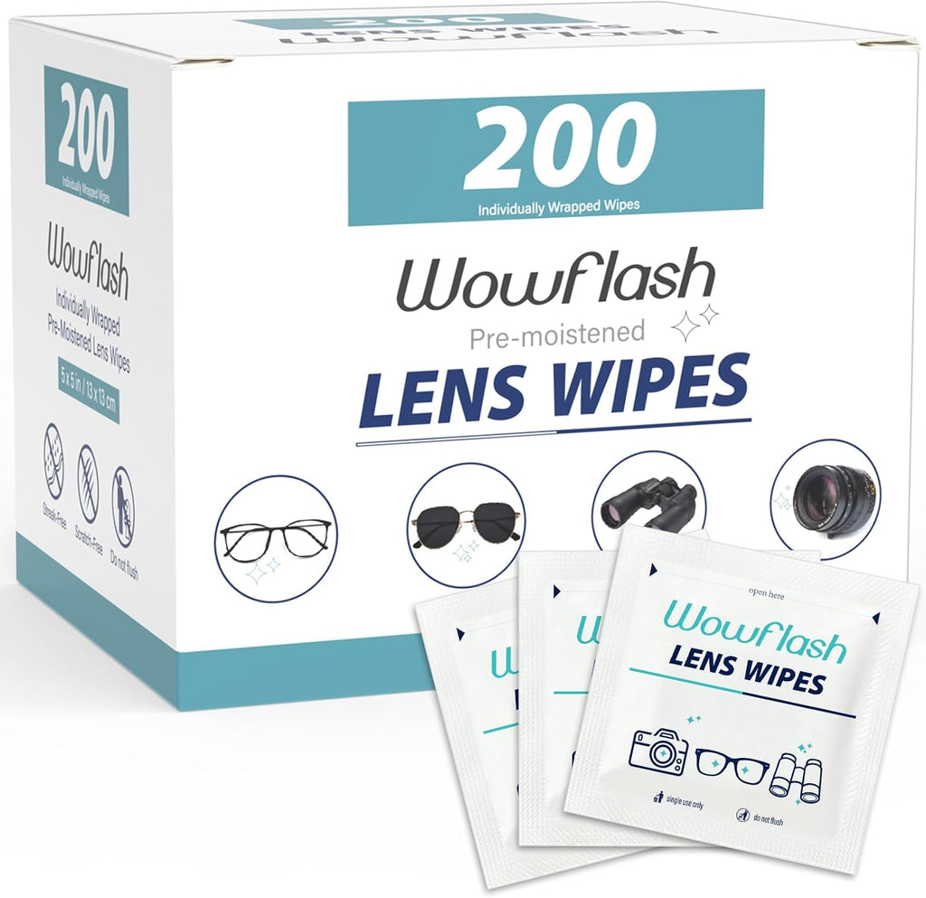 200 Count Lens Wipes for Eyeglasses, Eyeglass Lens Cleaning Wipes Pre-moistened Individually Wrapped Sracth-Free