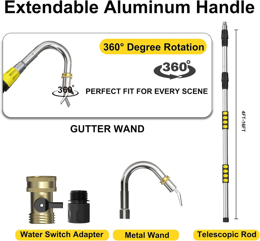 24FT Reach Gutter Cleaning Tools from Ground, Telescopic Rain Gutter Cleaners Tool with Quick Connect Adapter and