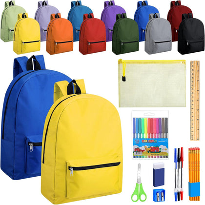 12 Pcs 17" Backpacks with 144 Pcs School Supplies Kits Includes Markers Scissors Rulers Sharpeners Ballpoint Pens