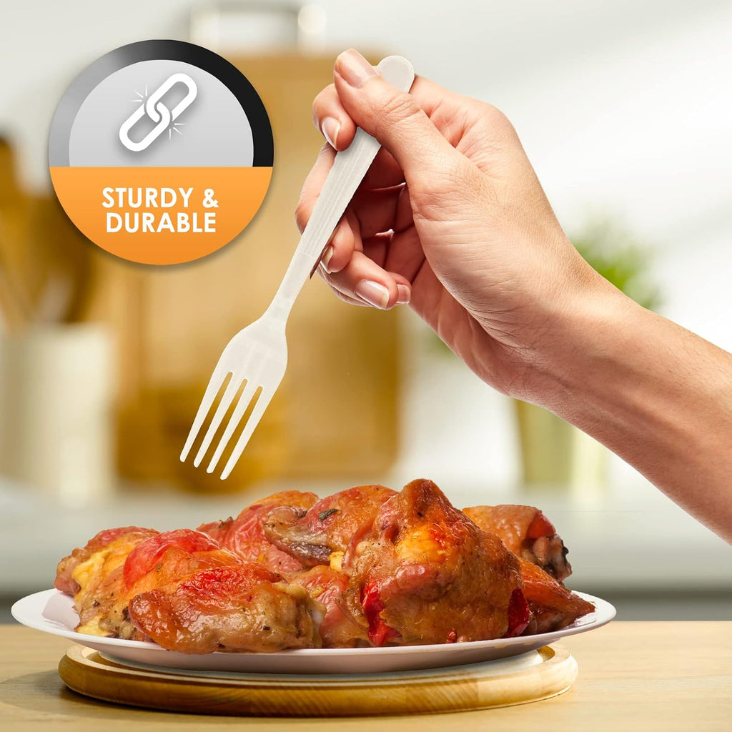 Heavy Duty Disposable Plastic Forks,White,Durable,Bulk Pack,1000 Count