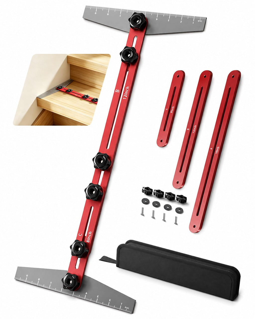 Stair Tread Template Tool, Adjustable 8-60 Inch, Woodworking Tools