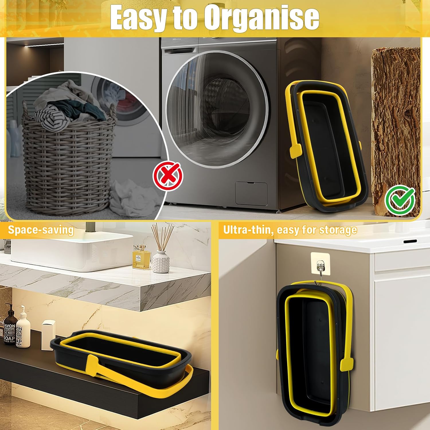 Collapsible Mop Bucket for Cleaning with Handle, Silicone Square Wash Bucket for Windows Cleaning Car