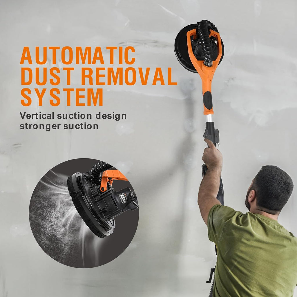Cordlees Drywall Sander with Vacuum Dust Collection, Brushless Electric Wall Sander with 7 Variable Speed Foldable
