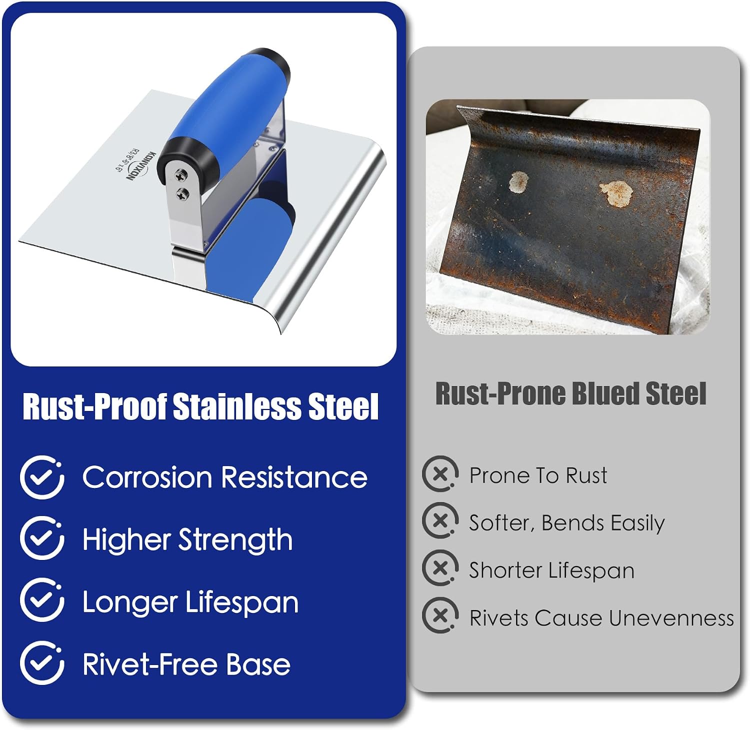 6" x 6" Widened Stainless Steel Concrete Edger Tool,3/8" R,1/2" D | Extra-Wide Hand Edger, Seamless Welding &