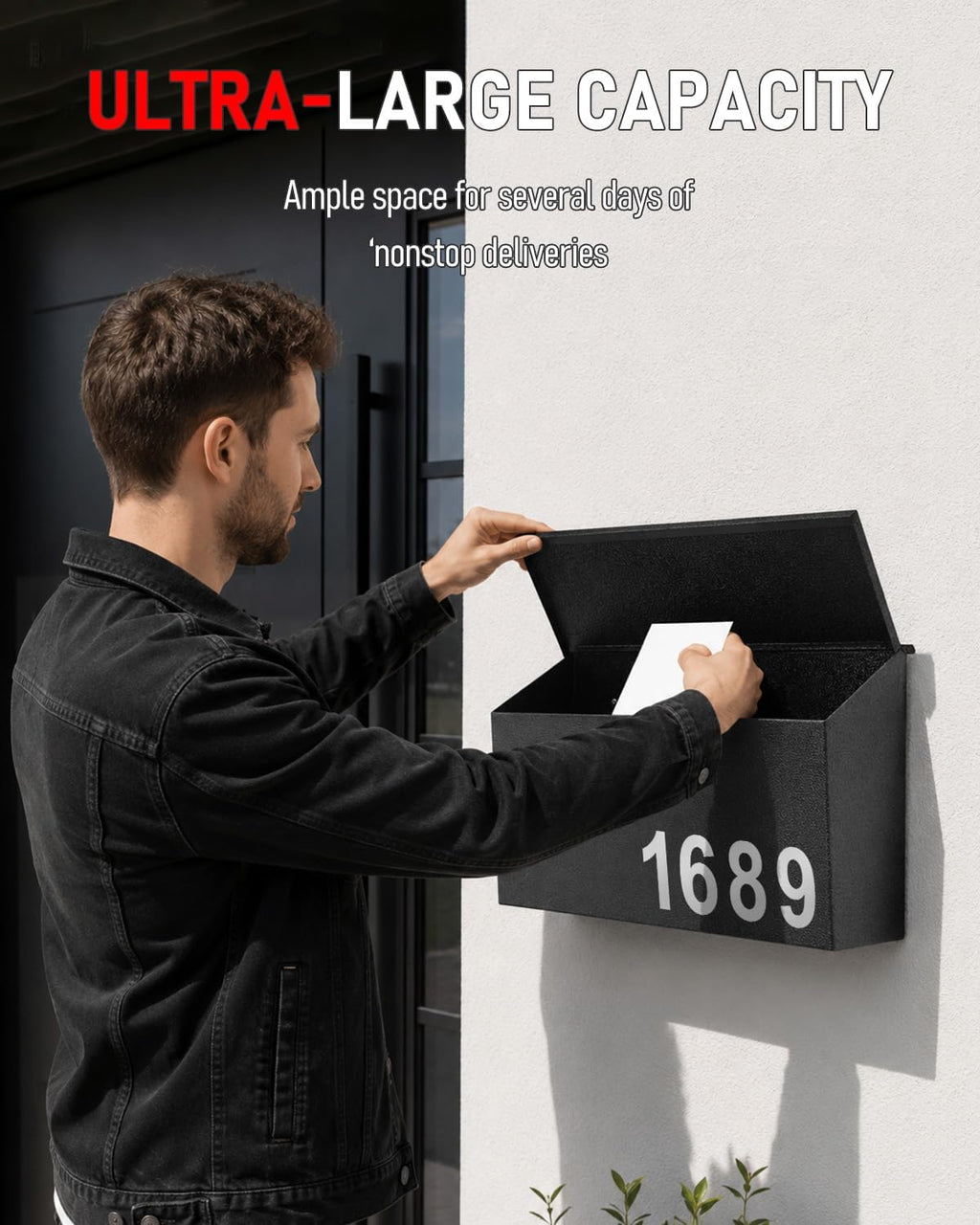 Mailboxes for Outside, Wall Mount Mailbox | Custom Number Stickers, Large Metal Mail Box for House, Modern Post Box