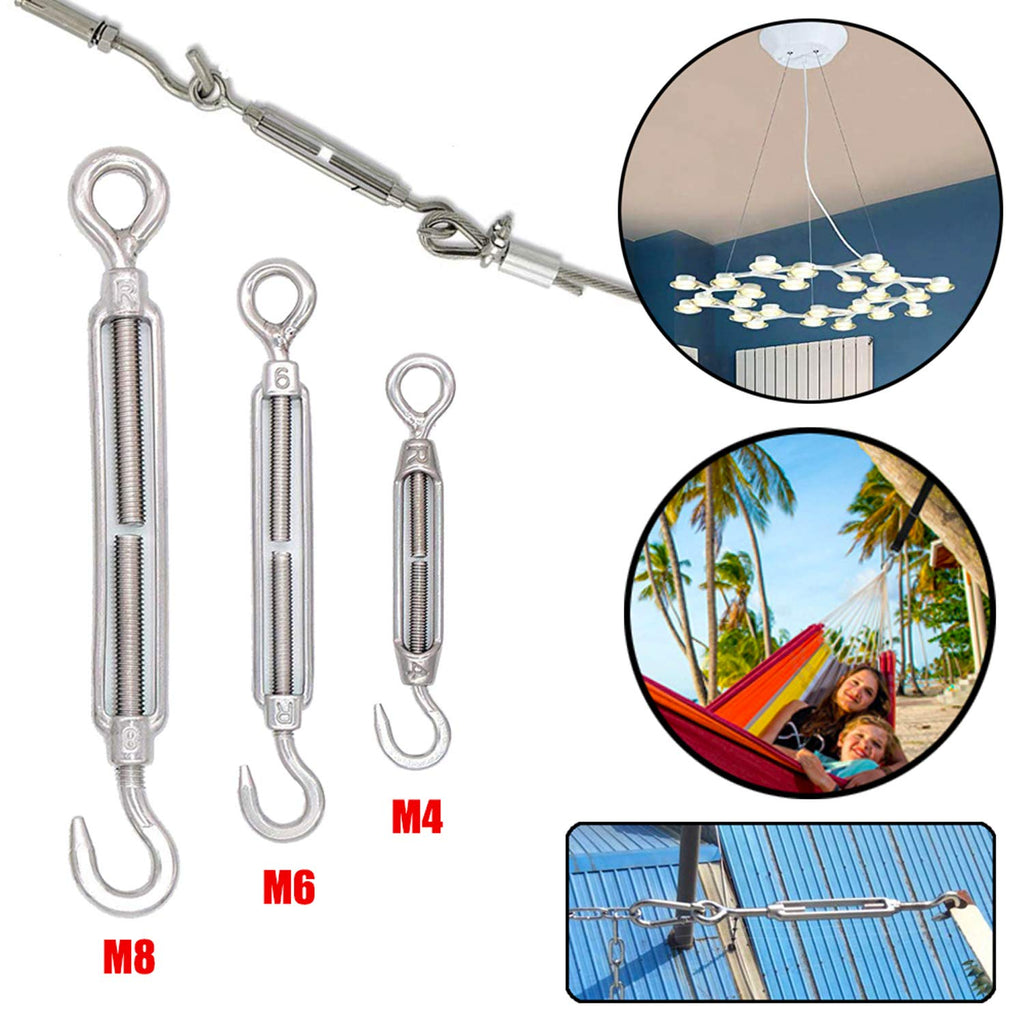 Turnbuckles Hook, Reedny 304 Stainless Steel Turnbuckle Heavy Duty M4 M6 M8 Hook and Eye Turnbuckle for Cables Wire