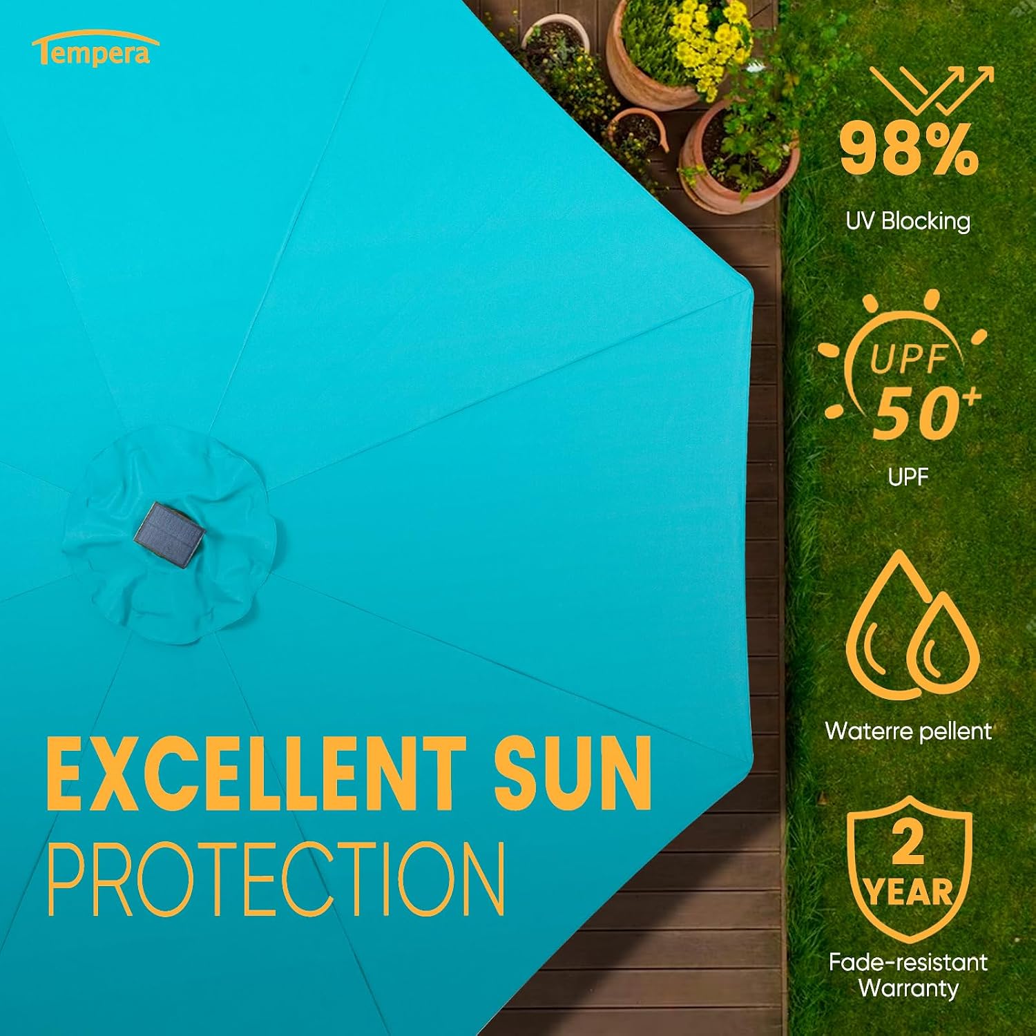 Solar Patio Umbrella 40 LED Lighted Outdoor Umbrella Table Market Umbrella with Push Button Tilt and Crank, Solar