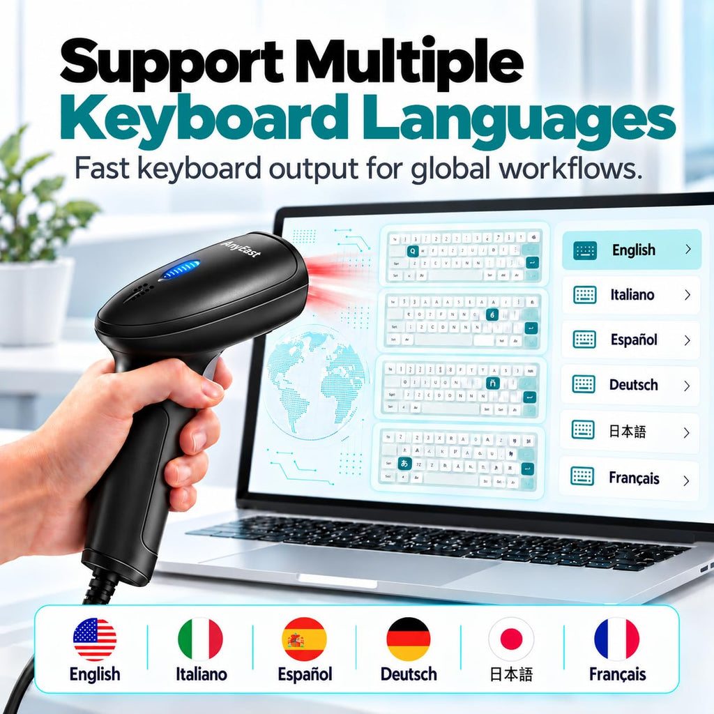 Barcode Scanner with Stand, Wired USB 2D QR Code Reader