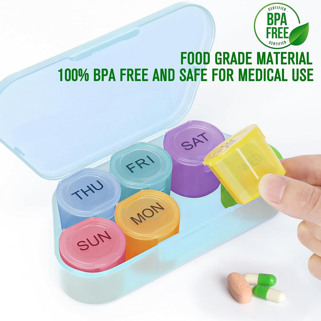 Weekly Pill Organizer, BPA Free Medicine Organizer Rainbow 9 Day Pill Box, Daily Portable Pill Conatainer for