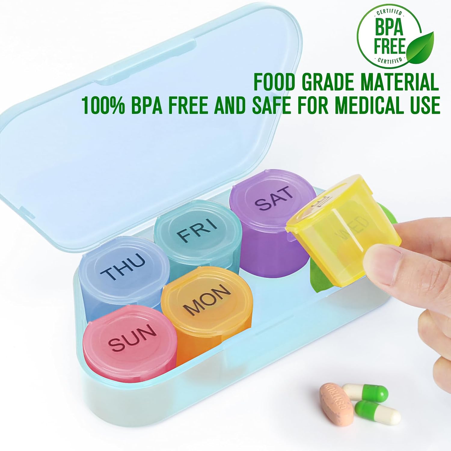 Weekly Pill Organizer, BPA Free Medicine Organizer Rainbow 9 Day Pill Box, Daily Portable Pill Conatainer for
