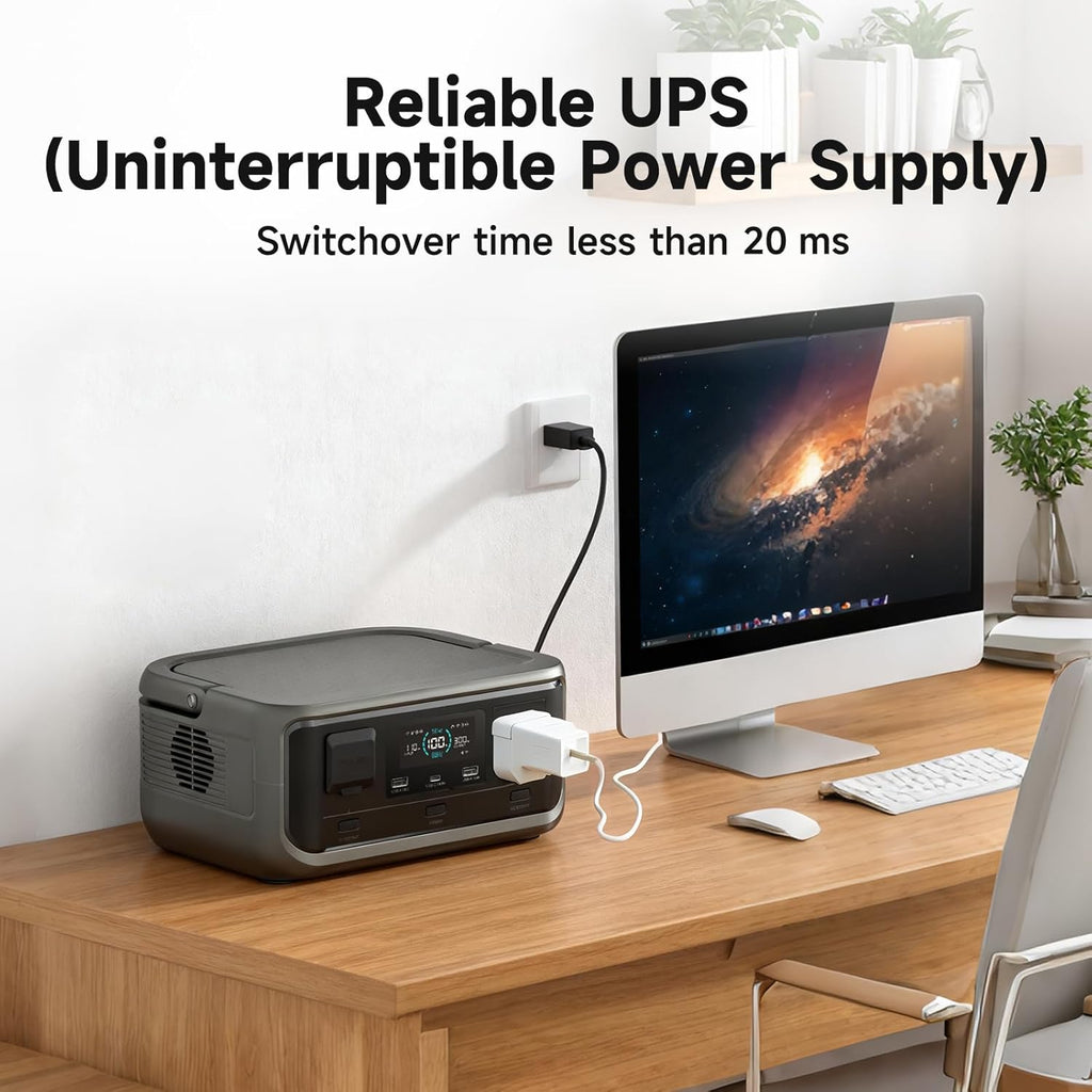 VOLIX P300 Portable Power Station, 256Wh LiFePO4 Battery, 300W Solar Generator(600W peak), <20ms UPS, MPPT 110W Max