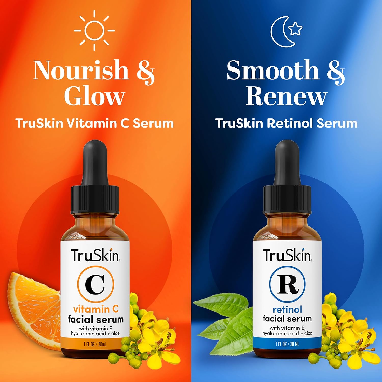 Face Serum Duo - Vitamin C Serum & Retinol Serum for Face - AM & PM Anti Aging Skincare Routine - Brightening &