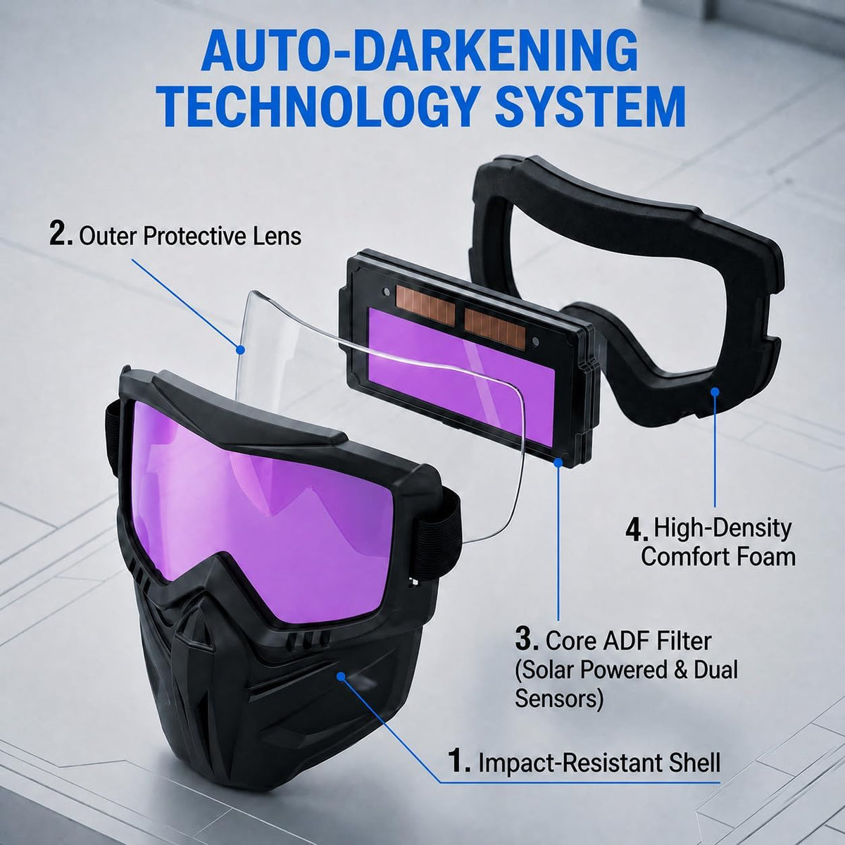 Auto-Darkening Welding Helmet, True Color View UV IR Adjustable Headband | Breathable Vent System for TIG MIG ARC