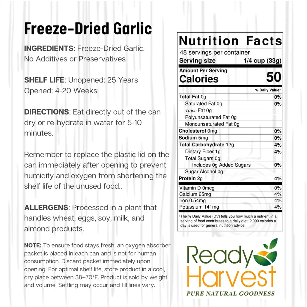 Freeze Dried Food - Garlic | Emergency Food | Pantry Staples | #10 Can | 25-Year Shelf Life | Cans Filled to the Top