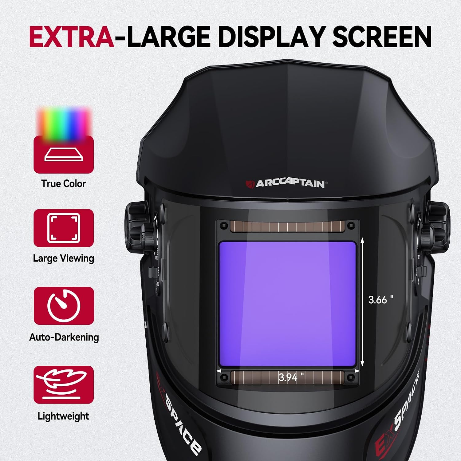 Welding Helmet, 3.94"×3.66" Auto Darkening Welding Hood | 1/1/1/1 Optical Clarity, True Color, 1/25000s Response, 4