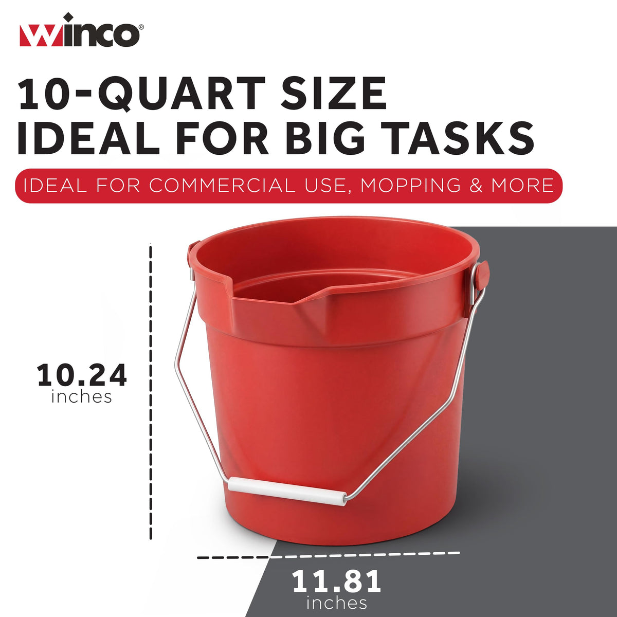 10 qt Red Heavy-Duty Plastic Bucket/Utility Pail with Pour Spout