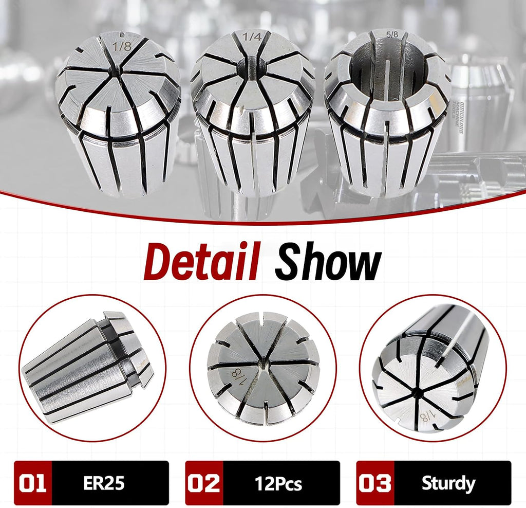 findmall ER25 Spring 12Pcs Collet Set 1/8"-5/8"