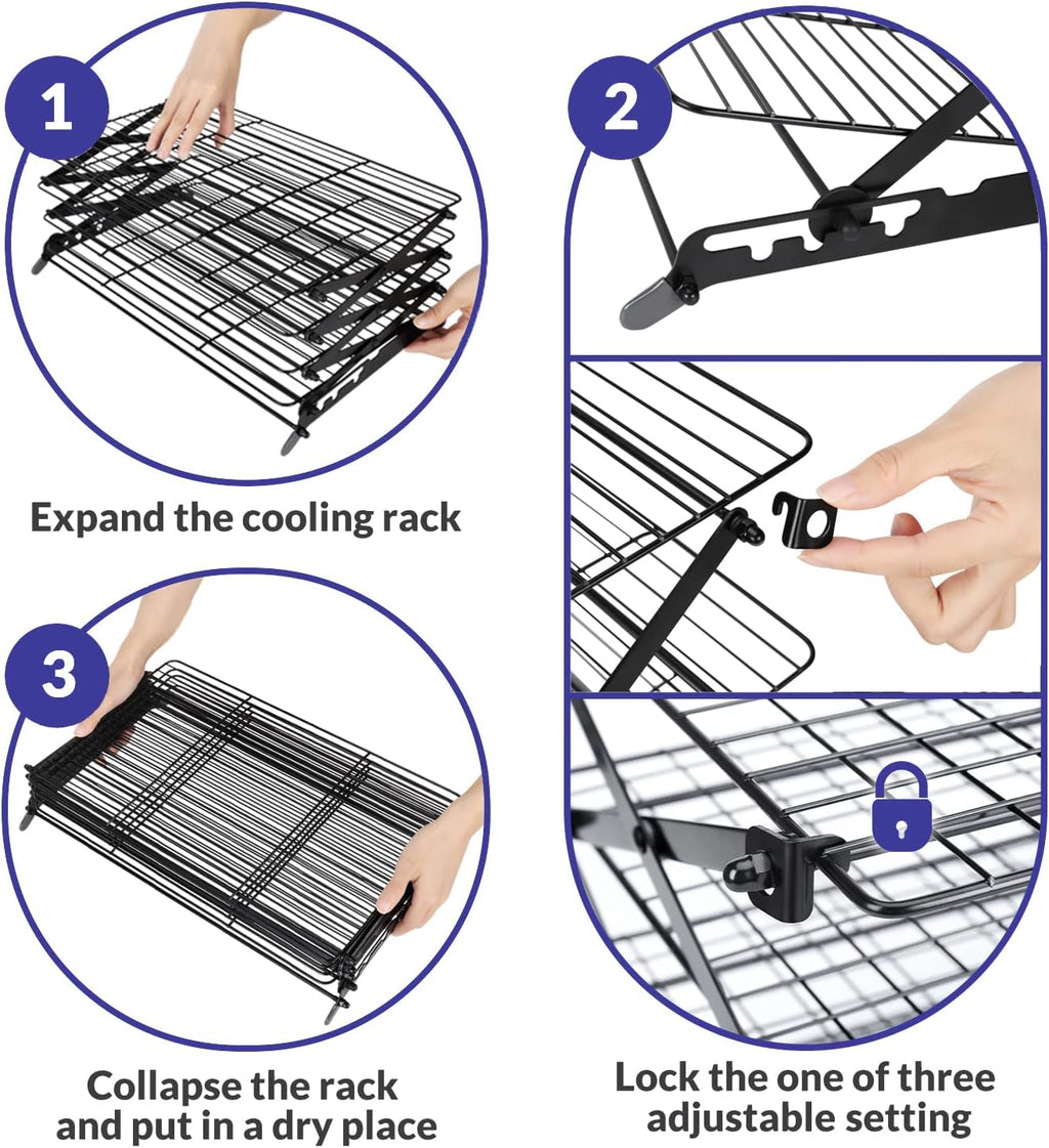 2/3/4-Tier Upgraded Collapsible Cooling Rack with Adjustable 3 Setting Design Stackable Roasting Cooking Drying Wire