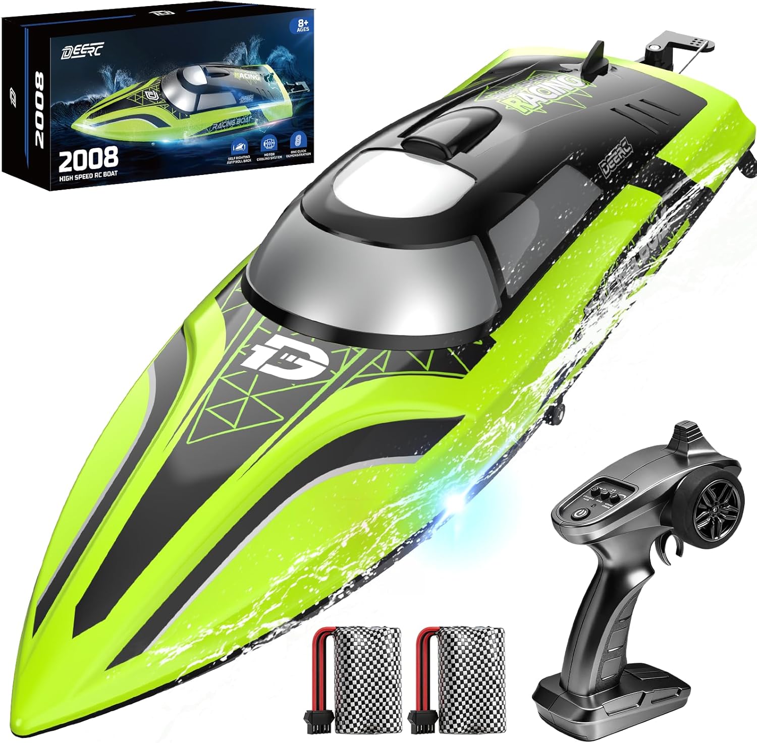 14-Inch High Speed RC Boat, 20+ MPH, Auto Self-Righting, 2 Batteries | Fast Remote Control Boat for Pool & Lake