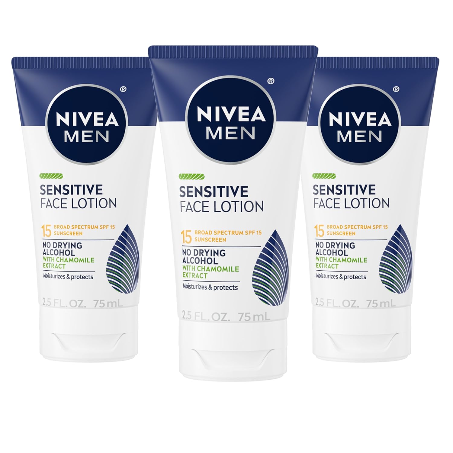 Sensitive Face Lotion, SPF 15 Sunscreen, Multipack, 3 x 2.5 FL OZ | Men's Daily Face Lotion with SPF 15 Broad