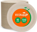 150 Pack 10 inch Compostable Disposable Paper Plates for Party