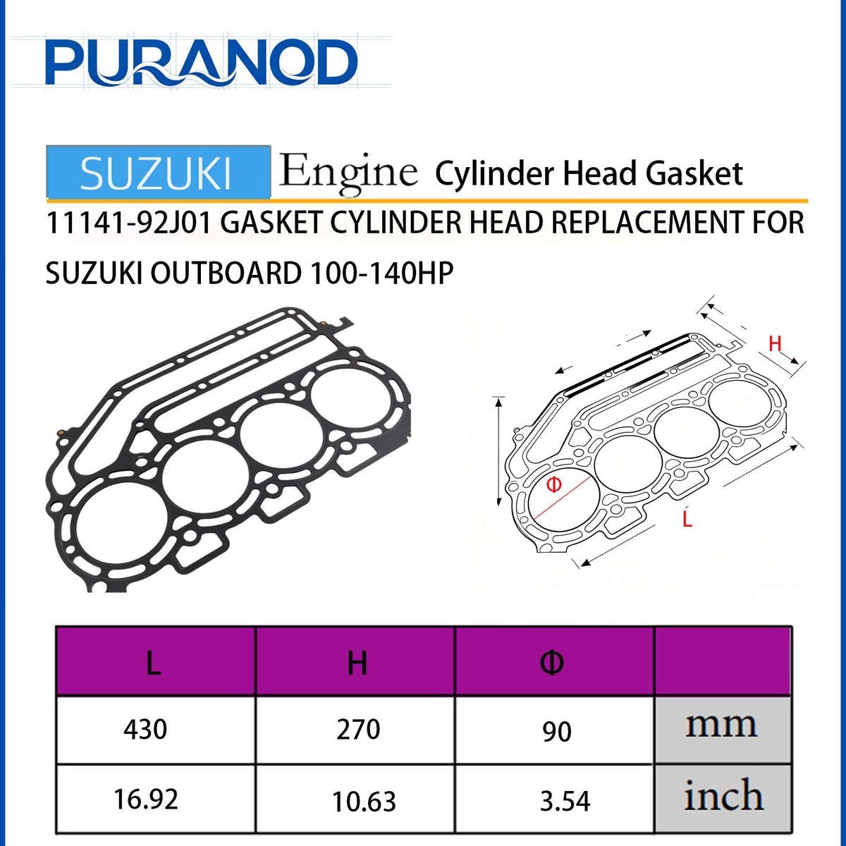 11141-92J01 Gasket Cylinder Head Replacement for Suzuki Outboard 100-140HP