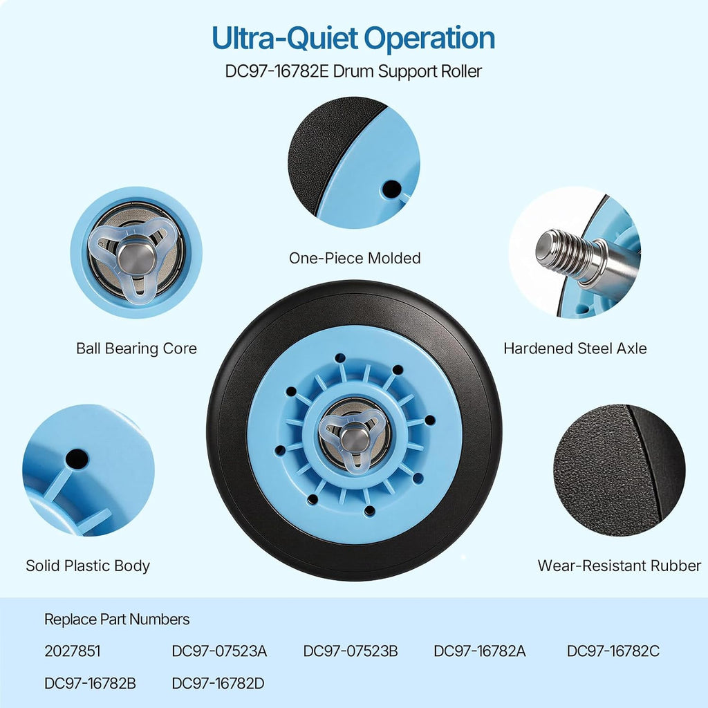 Dryer Repair Kit for Samsung, Ball Bearings on Rollers & Pulley, Quieter