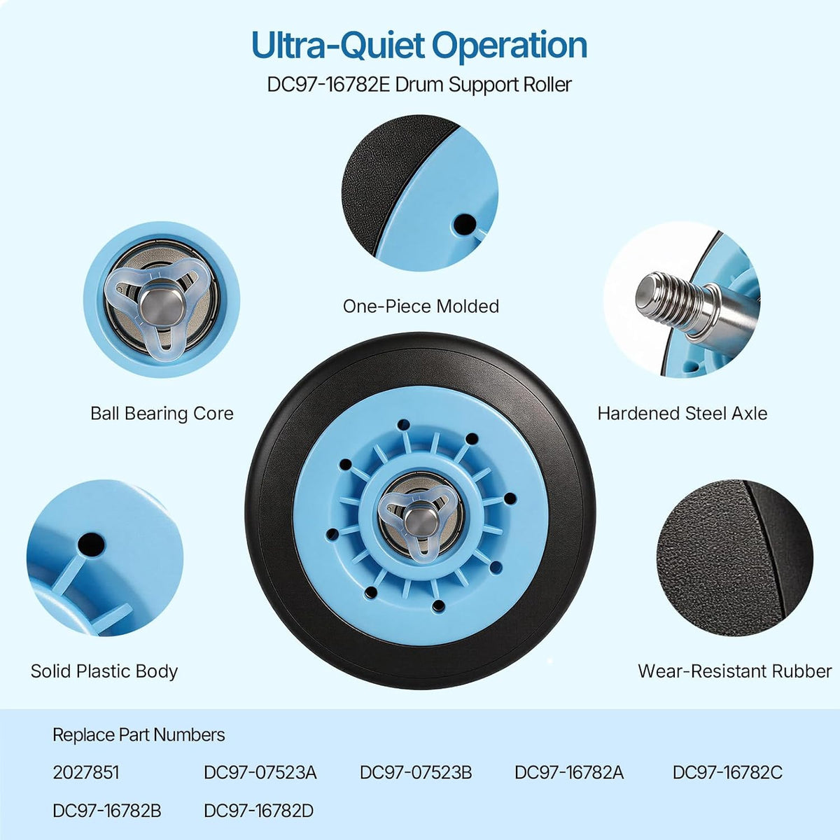 Dryer Repair Kit for Samsung, Ball Bearings on Rollers & Pulley, Quieter