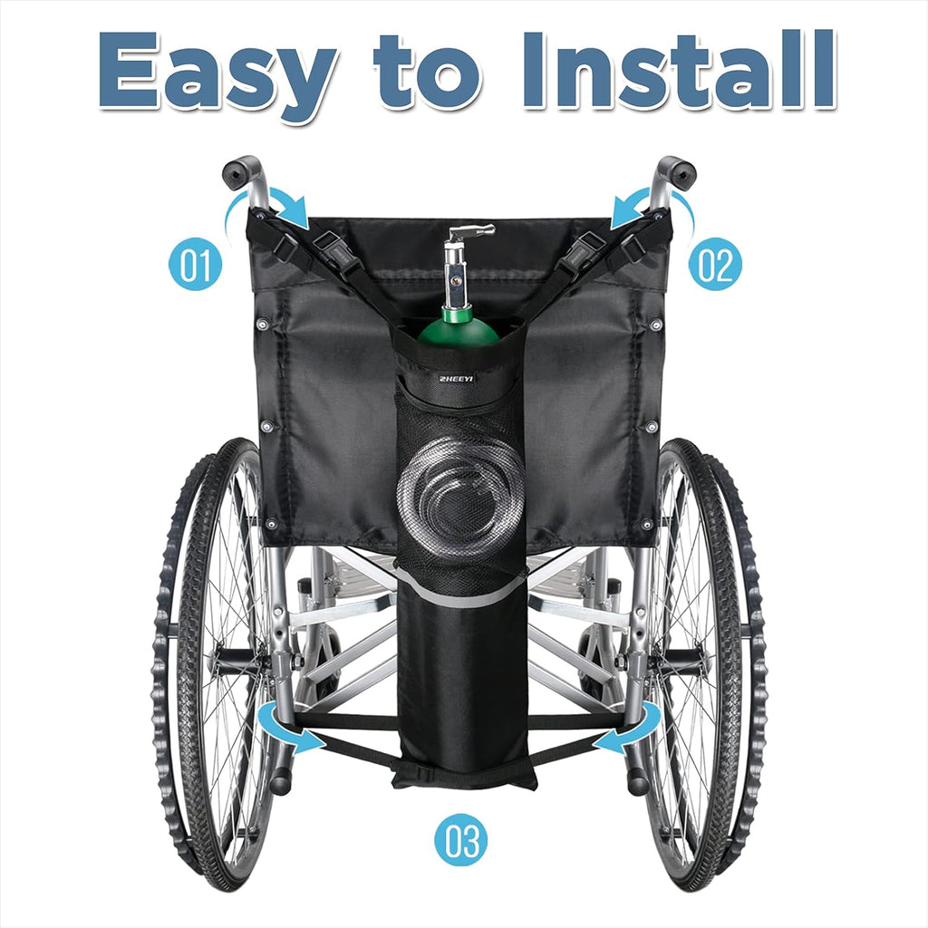 Oxygen Cylinder Bag for Wheelchairs with Buckles, Fits Any Wheelchair, Black (Fits Most Oxygen cylinders)