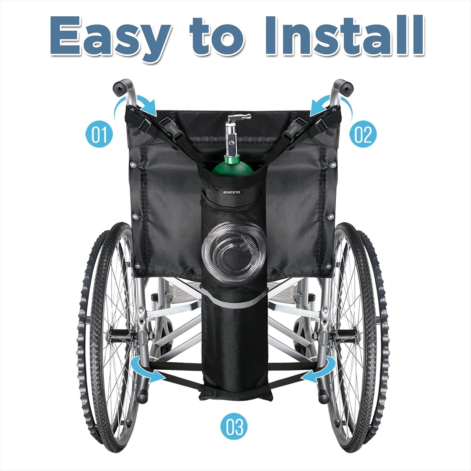 Oxygen Cylinder Bag for Wheelchairs with Buckles, Fits Any Wheelchair, Black (Fits Most Oxygen cylinders)