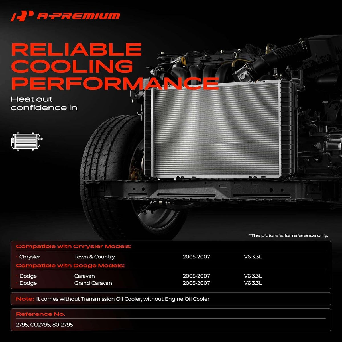 A-Premium Engine Coolant Radiator Assembly Compatible with Chrysler, Dodge