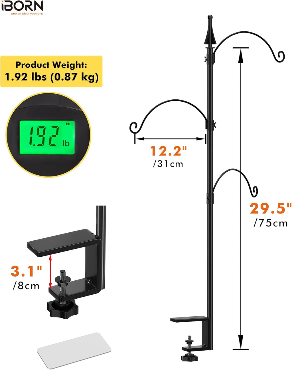 Bird Feeder Hook for Deck Railing Outside Hanging for Hummingbird Feeders Deck Hanger,3 Hooks 360 Degree