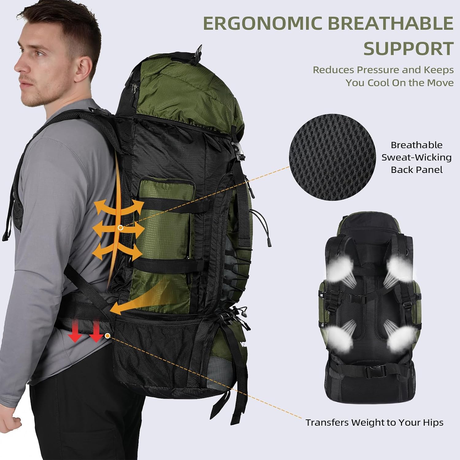 90L Hiking Backpack, Camping Travel Backpack with Rain Cover Lightweight Travel Daypack for Climbing Camping Touring