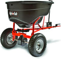 Pull Behind Broadcast Spreader for Seed, Fertilizer, Salt and Ice Melt, 130 lb Hopper Capacity with Universal Hitch