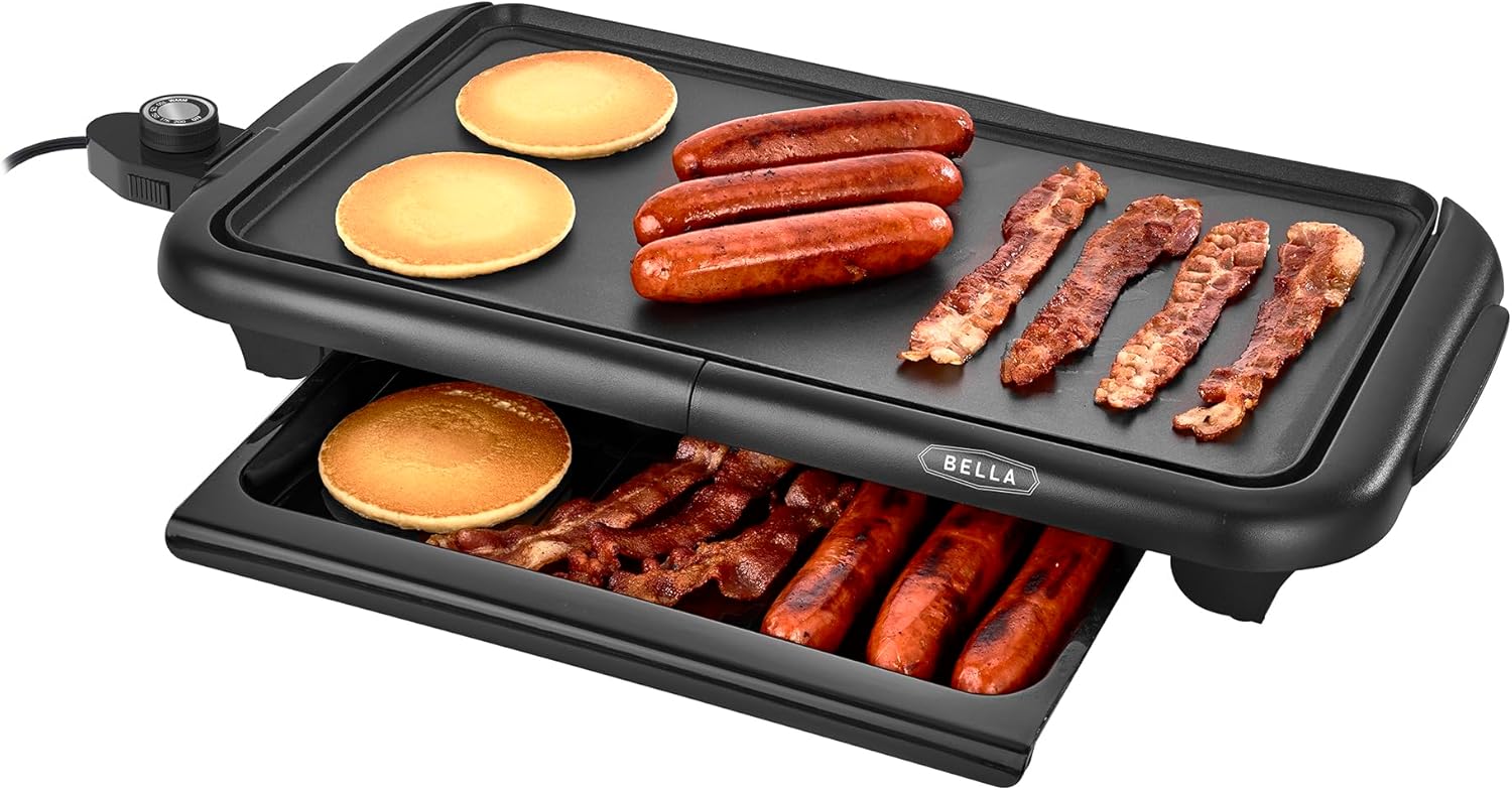 10"x18" Electric Griddle Non-Toxic, with Warming Tray, Copper/Black