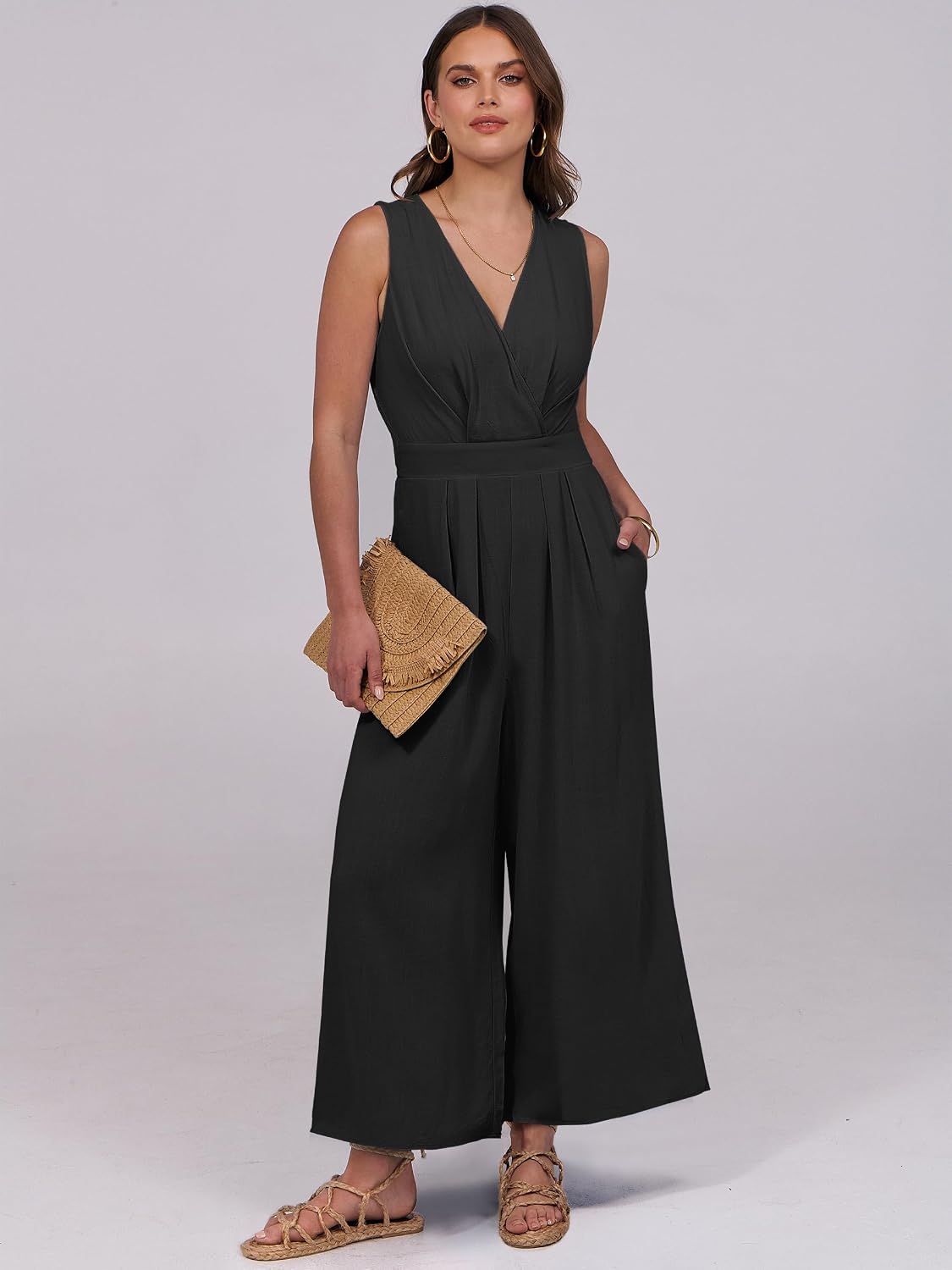 Women's Linen Sleeveless Wrap Jumpsuits