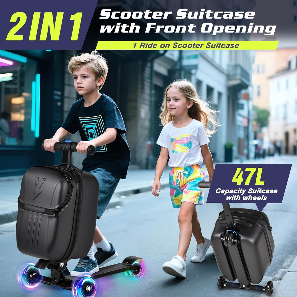 Foldable Ride On Scooter Suitcase with Front Opening, Lightweight Carry On Scooter Luggage for Adults, Teens &