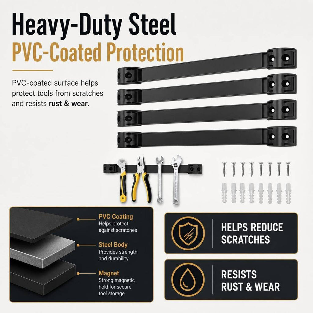 12" Magnetic Tool Holder, 4 Pack PVC-Coated Heavy Duty for Garage