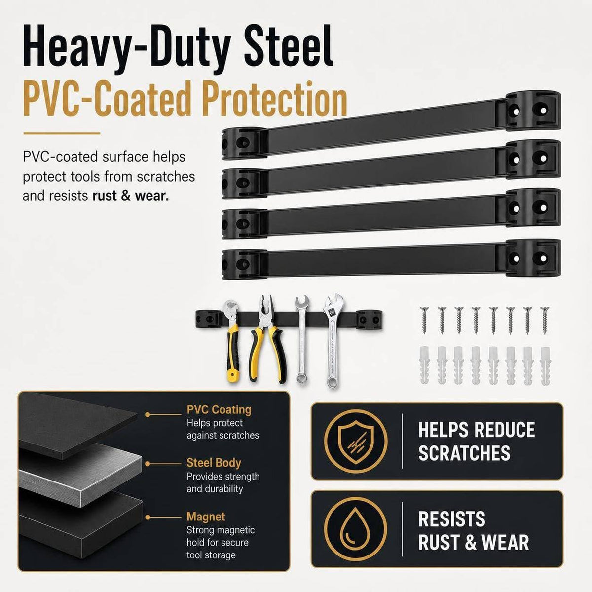 12" Magnetic Tool Holder, 4 Pack PVC-Coated Heavy Duty for Garage