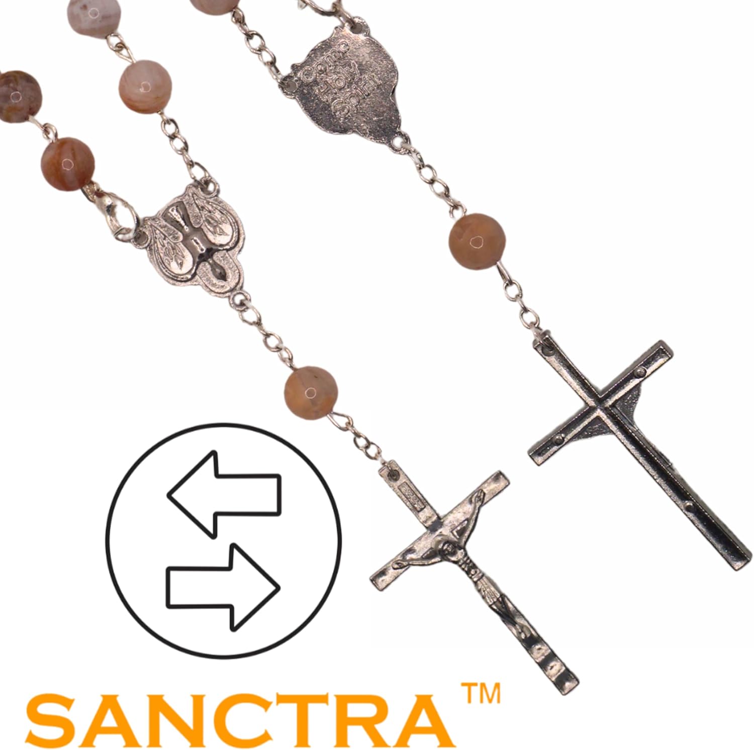Car Rosary, Handmade and Blessed in the Holy Land, Prayer Beads with Saints Medal and Crucifix, Gift Pouch and