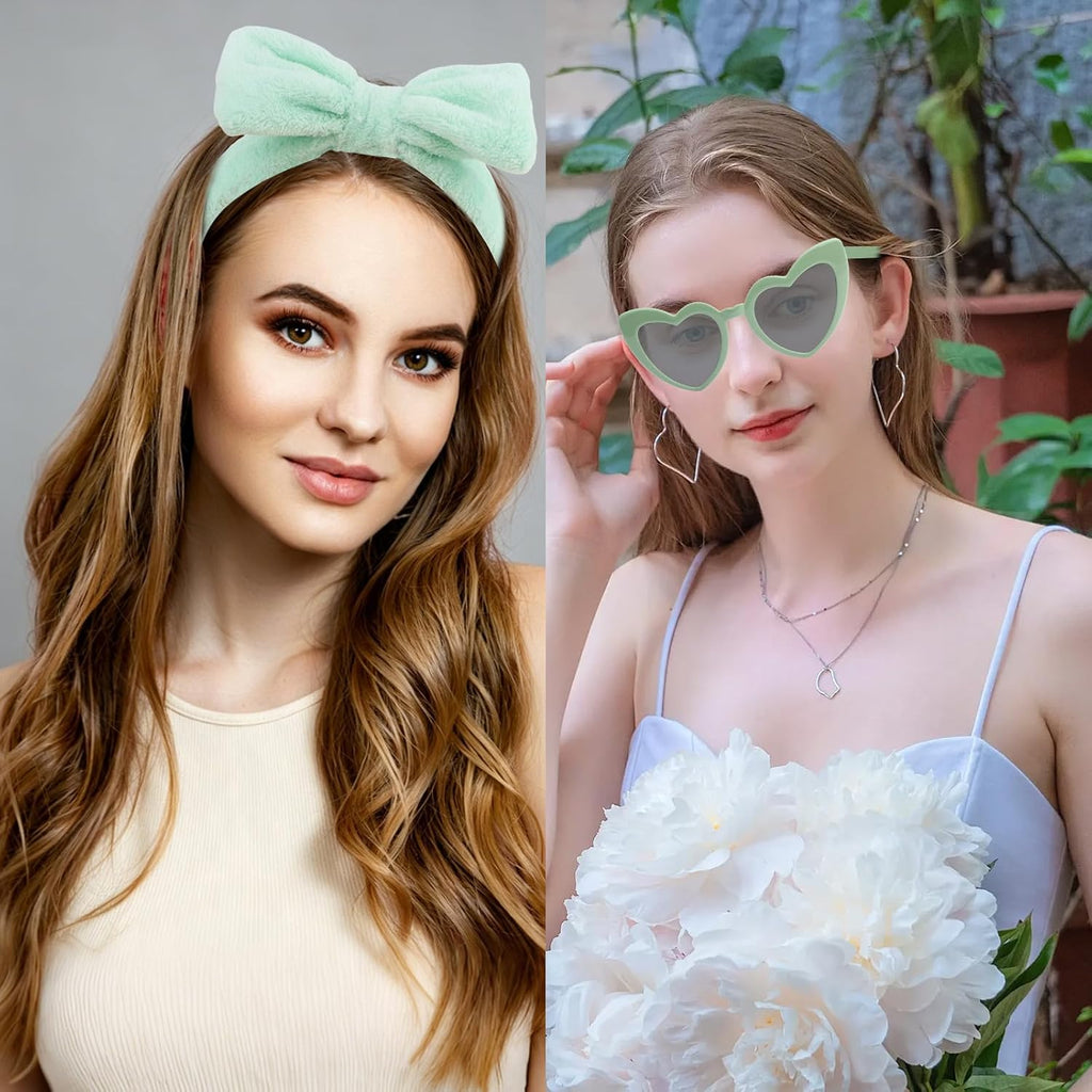 4PCS Bridesmaid Proposal Gift Set Heart Sunglasses Pearl Hair Claw Clip Satin Hair Scrunchies Bridesmaid Spa Headband
