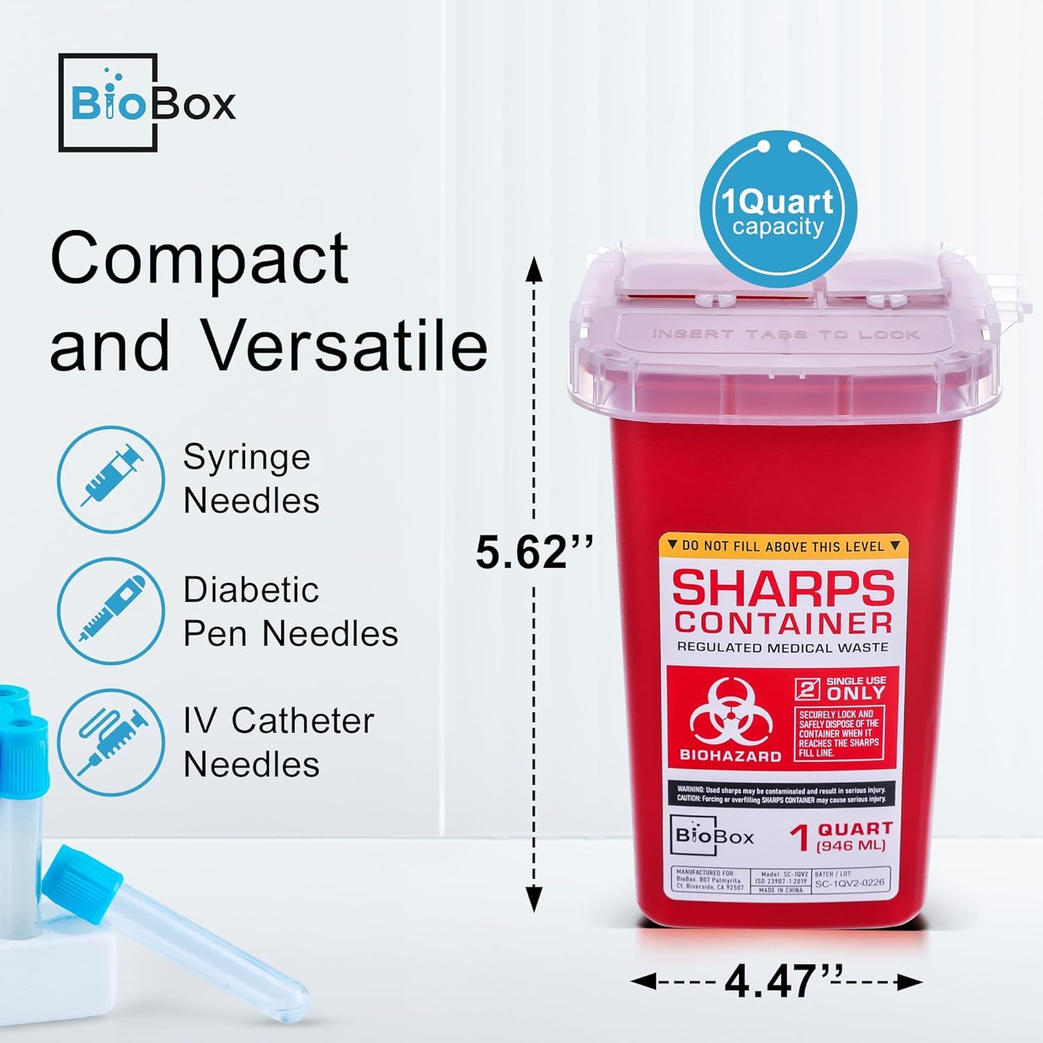 Sharps Container - Small Sharps Containers for Home Use, Travel & Disposal | 1 Quart (Pack of 1), Portable