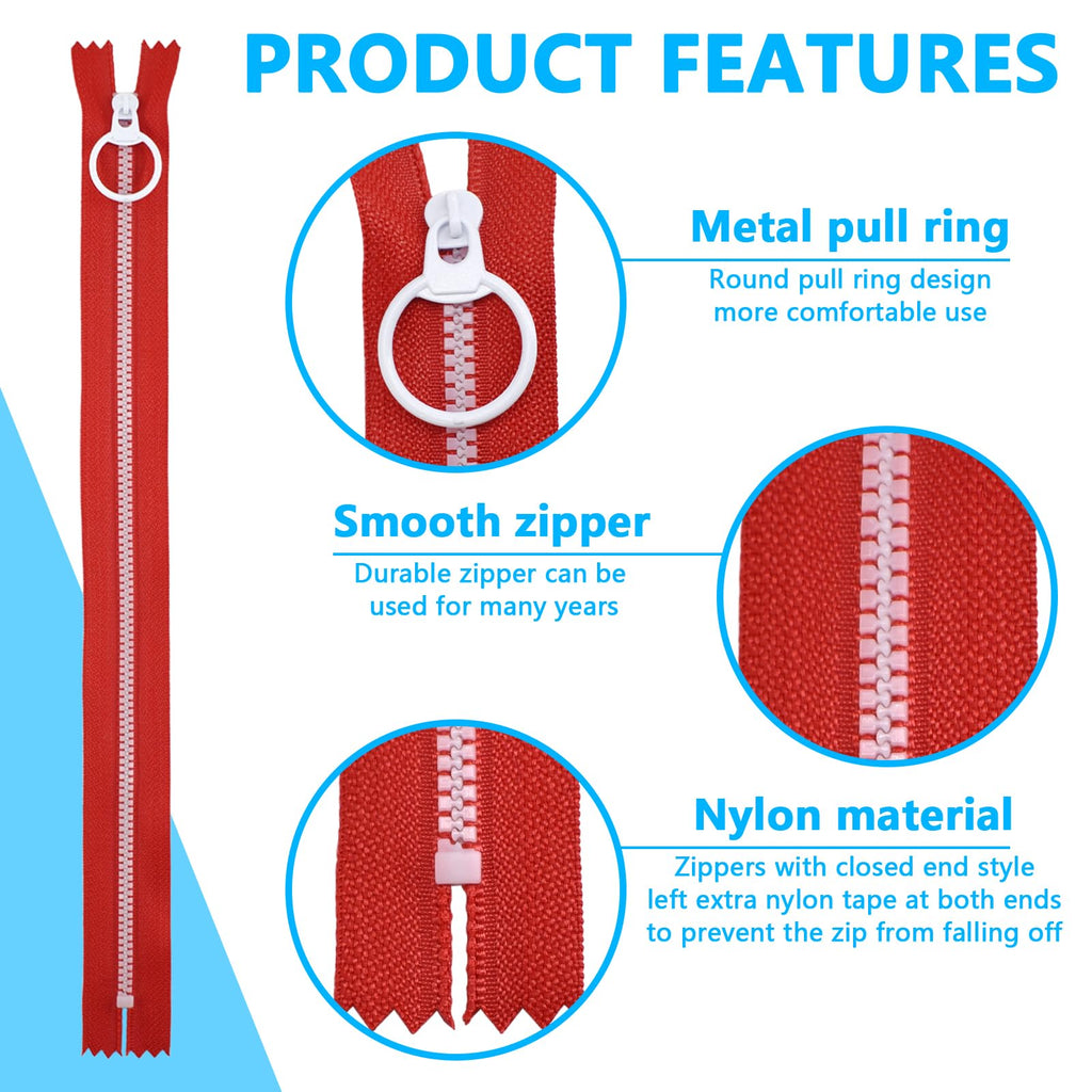 20pcs Resin Zippers with #3 Lifting Ring Pulls Close-end(30cm/12inch)
