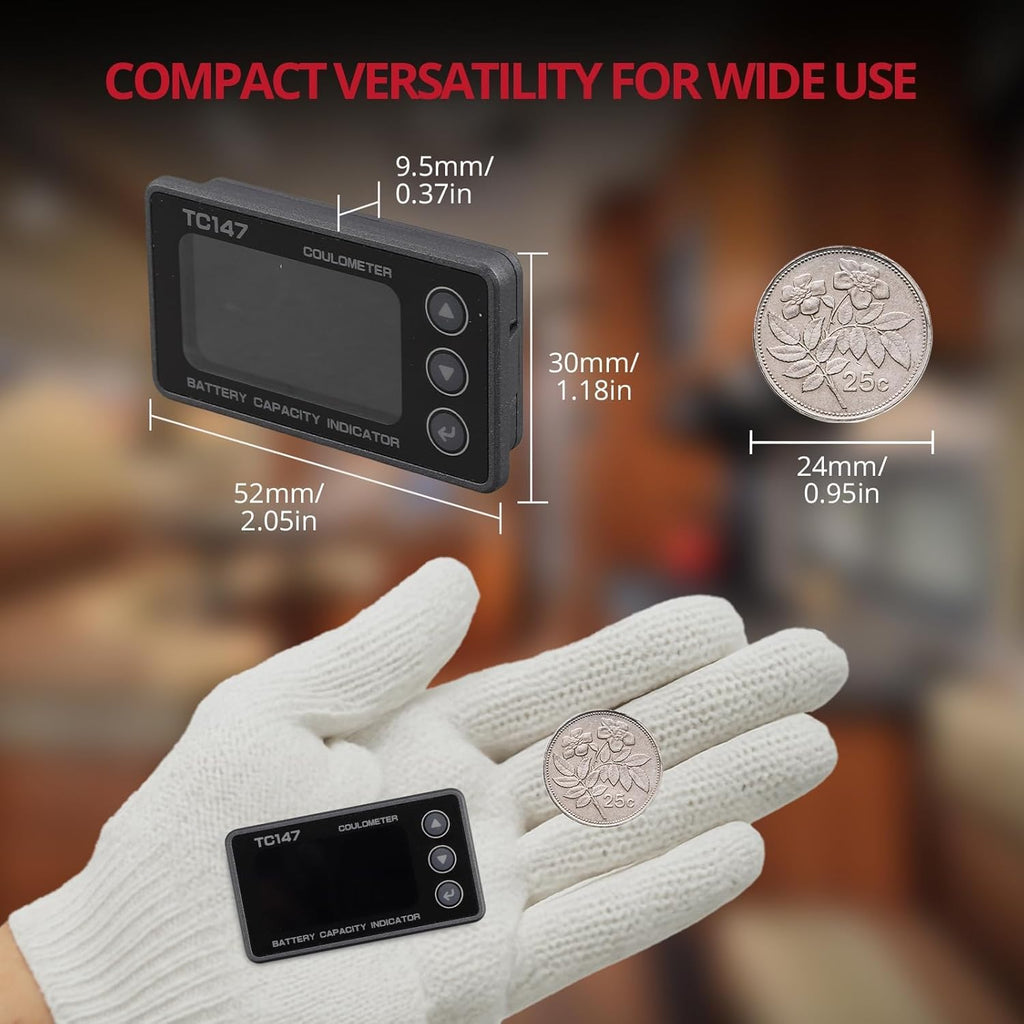 0-50A Small Battery Monitor Shunt Voltmeter Ammeter Lifepo4 Lithium | Backlight Waterproof Battery Monitor with Shunt